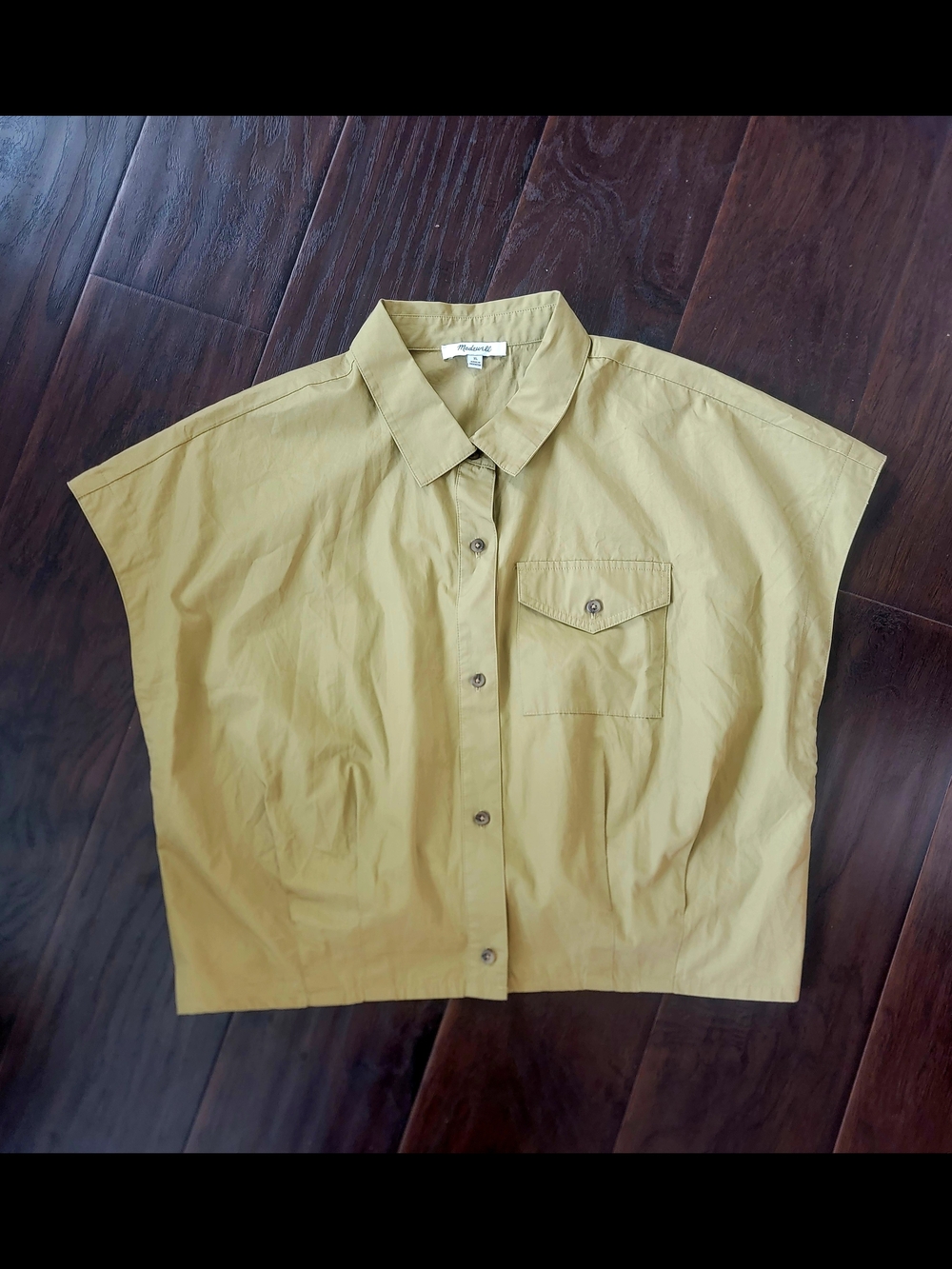 XL Madewell Pleated Cropped Mustard Khaki Button Shirt